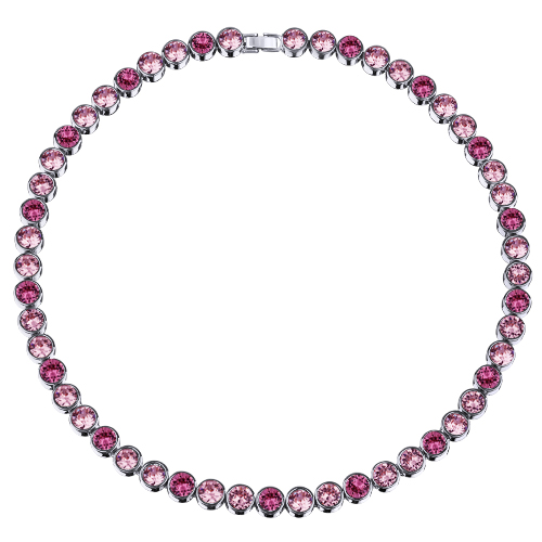 Колье Теннис (кристаллы SW розовые микс 6мм; покрытие родий) 44-49см