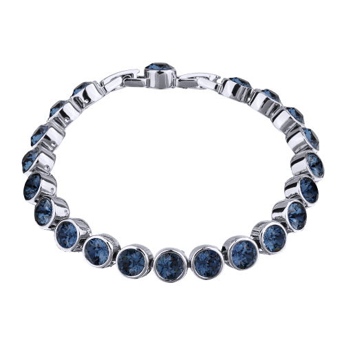 Браслет Теннис (кристаллы SW темно-синие 6мм; покрытие родий) 18-20см