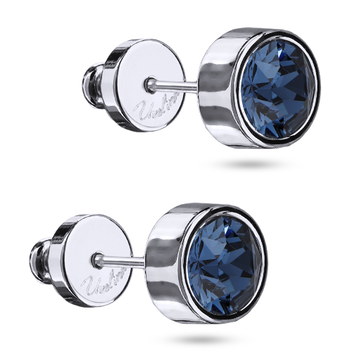 Пусеты Теннис (кристаллы SW темно-синие 6мм; покрытие родий)