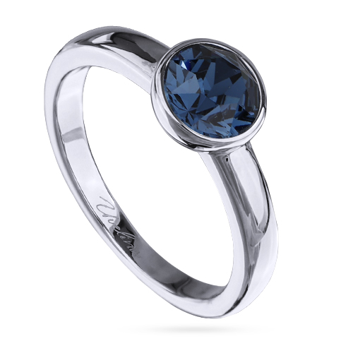 Кольцо Теннис (кристаллы SW темно-синие 6мм; покрытие родий)