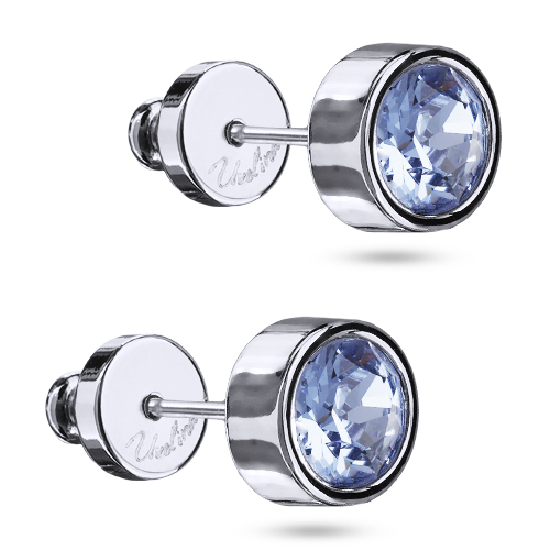 Пусеты Теннис (кристаллы SW светлый сапфир 6мм; покрытие родий)