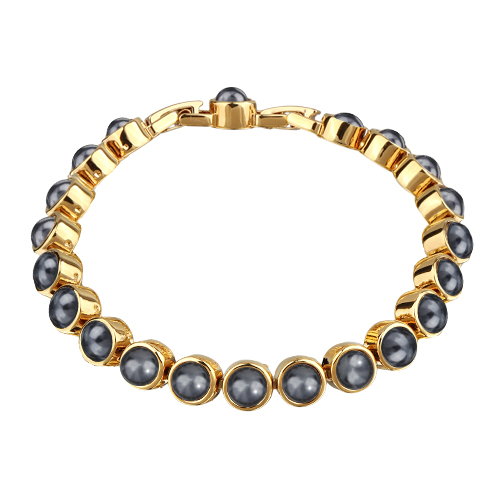 Браслет Теннис (Майорка темно-серая 6мм; покрытие золото) 18-20см