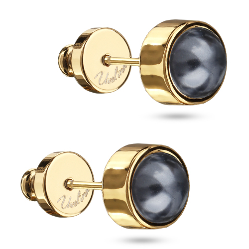 Пусеты Теннис (Майорка темно-серая 6мм; покрытие золото)