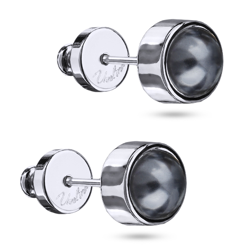 Пусеты Теннис (Майорка темно-серая 6мм; покрытие родий)