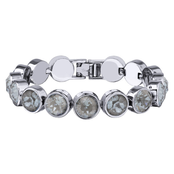 Браслет Теннис (кристаллы SW дымчато-серые 8мм; покрытие родий) 17-19см