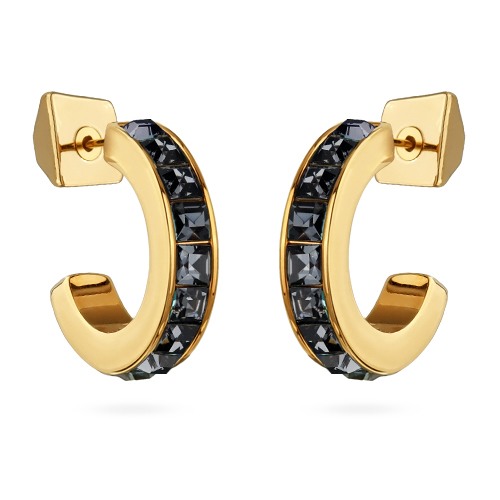 Серьги Квадро (кристаллы SW темно-серые; покрытие золото)