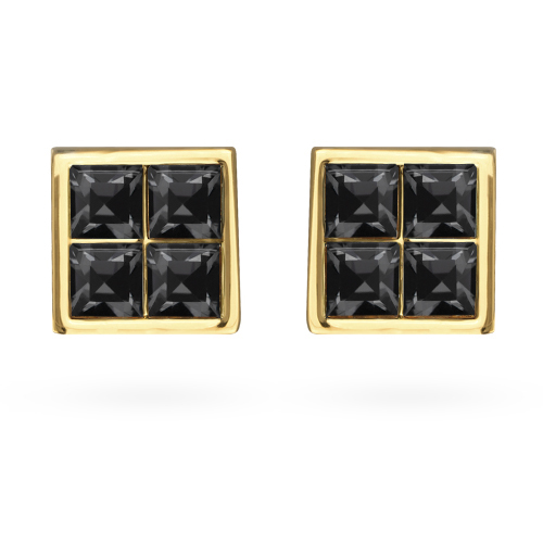 Пусеты Квадро (кристаллы SW темно-серые; покрытие золото)