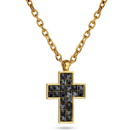 Кулон Квадро (кристаллы SW темно-серые; покрытие золото) 50см