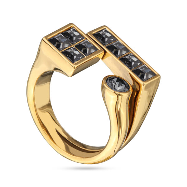 Кольцо Квадро (кристаллы SW темно-серые; покрытие золото)