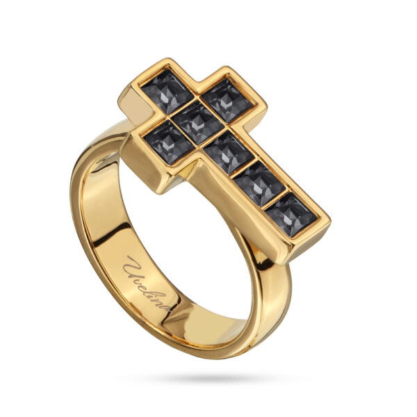 Кольцо Квадро (кристаллы SW темно-серые; покрытие золото)