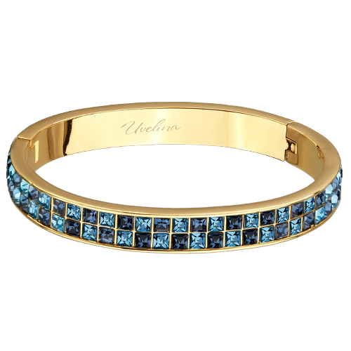 Браслет Квадро (кристаллы SW джинс, аквамарин; покрытие золото)