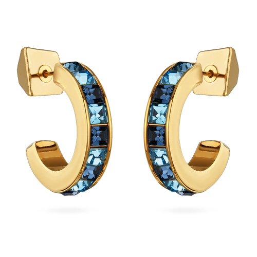 Серьги Квадро (кристаллы SW джинс, аквамарин; покрытие золото)