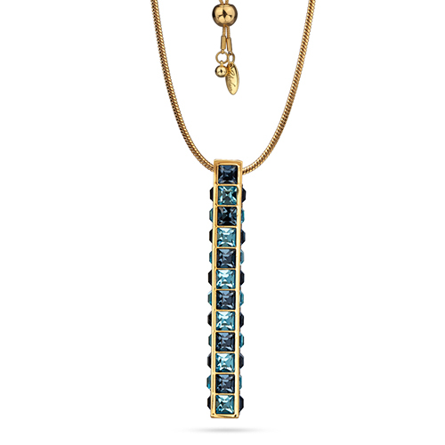 Кулон Квадро (кристаллы SW джинс, аквамарин; покрытие золото) 80см