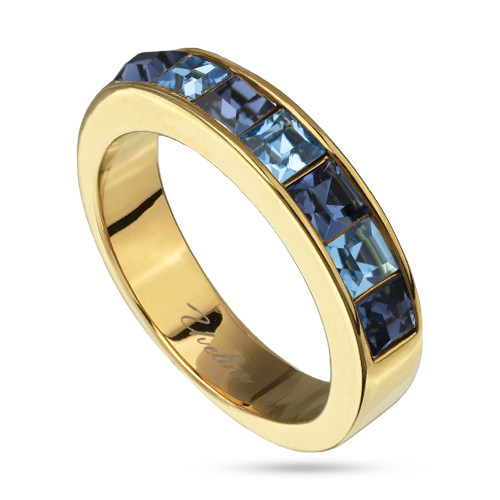 Кольцо Квадро (кристаллы SW джинс, аквамарин; покрытие золото)