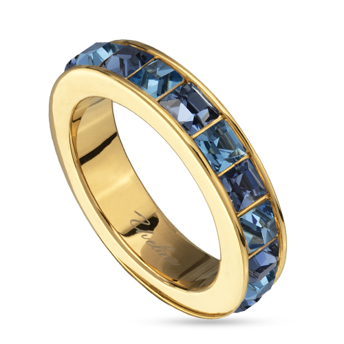 Кольцо Квадро (кристаллы SW джинс, аквамарин; покрытие золото)