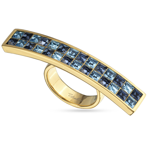 Кольцо Квадро (кристаллы SW джинс, аквамарин; покрытие золото)