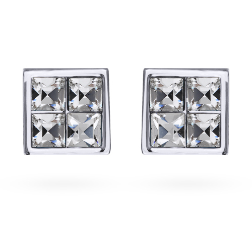 Пусеты Квадро (кристаллы SW белые; покрытие родий)