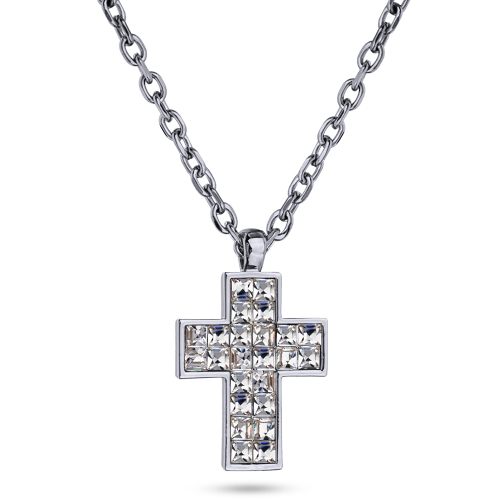 Кулон Квадро (кристаллы SW белые; покрытие родий) 50см