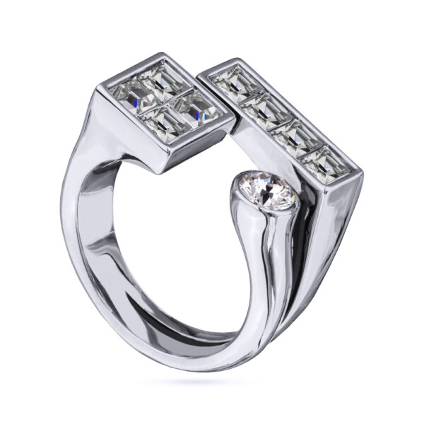 Кольцо Квадро (кристаллы SW белые; покрытие родий)