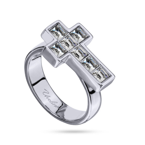 Кольцо Квадро (кристаллы SW белые; покрытие родий)