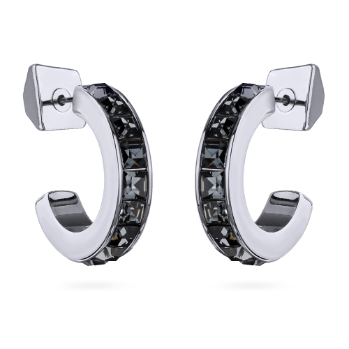 Серьги Квадро (кристаллы SW темно-серые; покрытие родий)