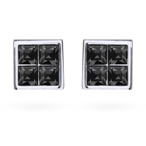 Пусеты Квадро (кристаллы SW темно-серые; покрытие родий)