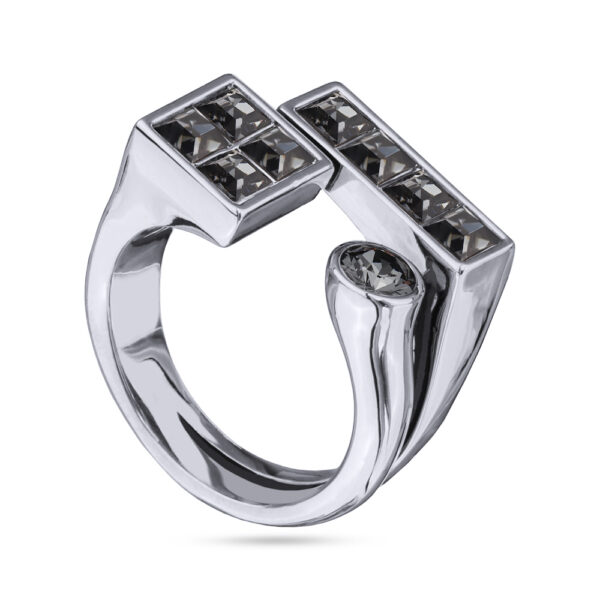 Кольцо Квадро (кристаллы SW темно-серые; покрытие родий)