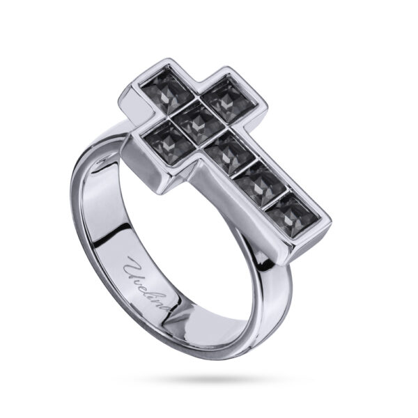 Кольцо Квадро (кристаллы SW темно-серые; покрытие родий)