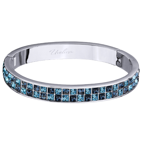 Браслет Квадро (кристаллы SW джинс, аквамарин; покрытие родий)