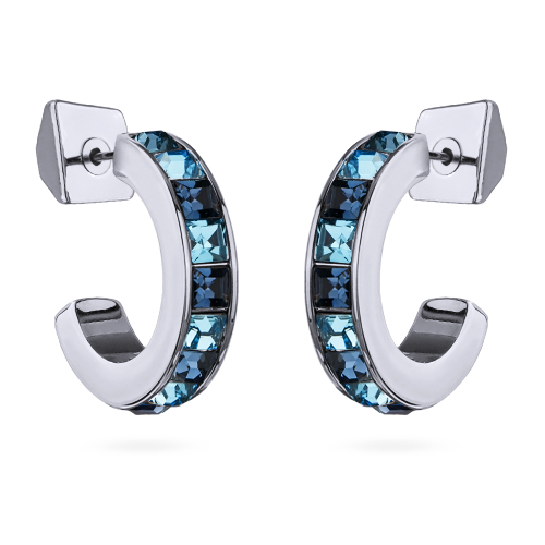 Серьги Квадро (кристаллы SW джинс, аквамарин; покрытие родий)