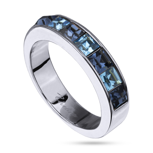 Кольцо Квадро (кристаллы SW джинс, аквамарин; покрытие родий)