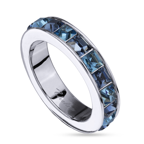 Кольцо Квадро (кристаллы SW джинс, аквамарин; покрытие родий)