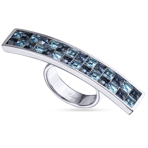 Кольцо Квадро (кристаллы SW джинс, аквамарин; покрытие родий)