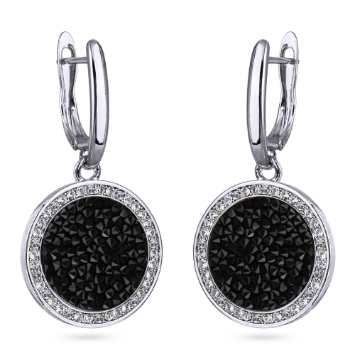 Серьги Галактика (кристаллы SW черные; покрытие родий)