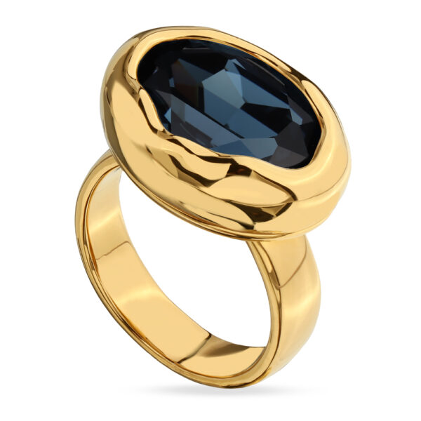 Кольцо Грация (кристаллы SW 18х13 темно-синие; покрытие золото)