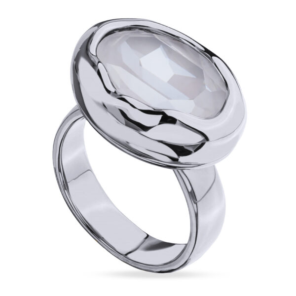 Кольцо Грация (кристаллы SW 18х13 белый электрик; покрытие родий)