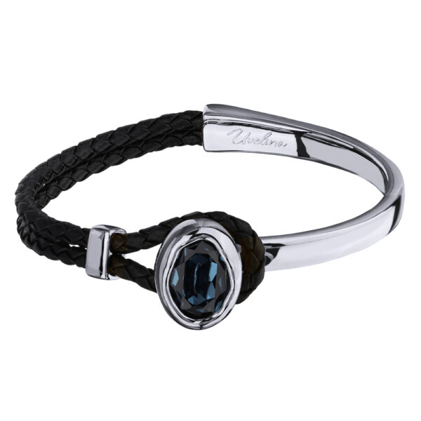 Браслет Грация (кристаллы SW 14х10 темно-синие; покрытие родий)