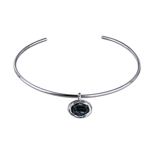 Колье-чокер Грация (кристаллы SW 18х13 темно-синие; родий) 13см