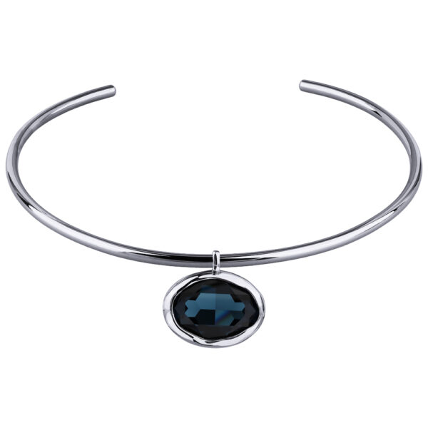 Колье-чокер Грация (кристаллы SW 30х22 темно-синие; родий) 13см