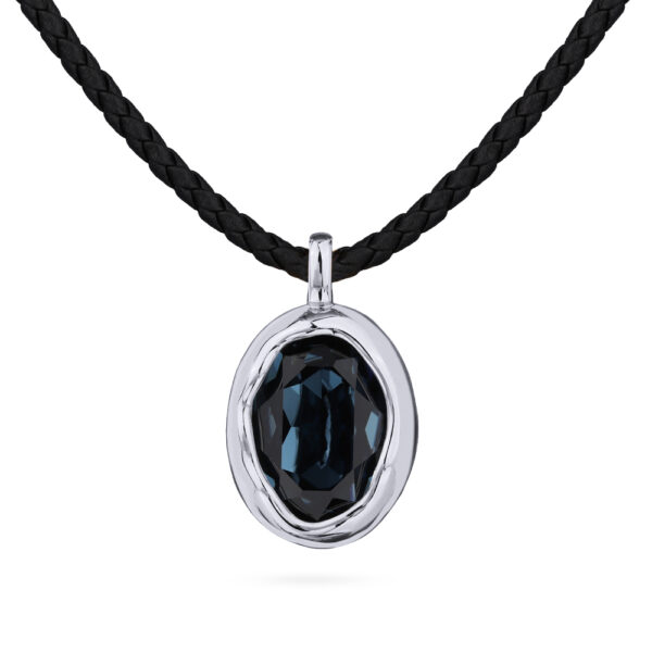 Кулон Грация (кристаллы SW 14х10 темно-синие; покрытие родий) 38-45см