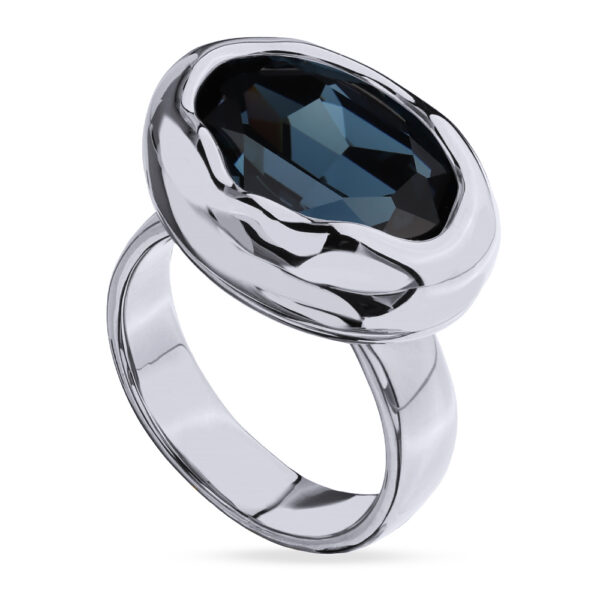Кольцо Грация (кристаллы SW 18х13 темно-синие; покрытие родий)