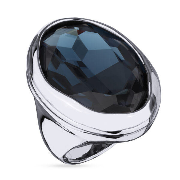 Кольцо Грация (кристаллы SW 30х22 темно-синие; покрытие родий)