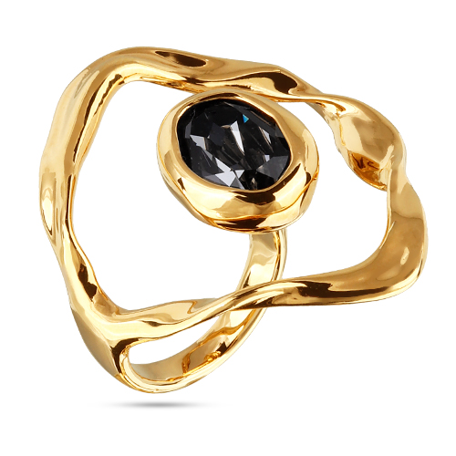 Кольцо Грация (кристаллы SW 14х10 темно-серые; покрытие золото)