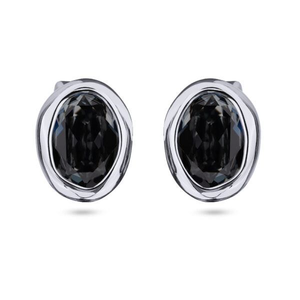 Пусеты Грация (кристаллы SW 14х10 темно-серые; покрытие родий)