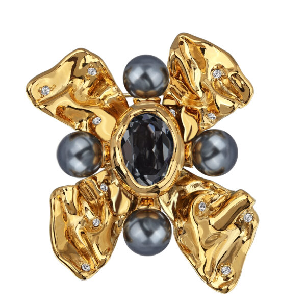 Брошь Грациоза (кристаллы SW темно-серые, Майорка; покрытие золото)