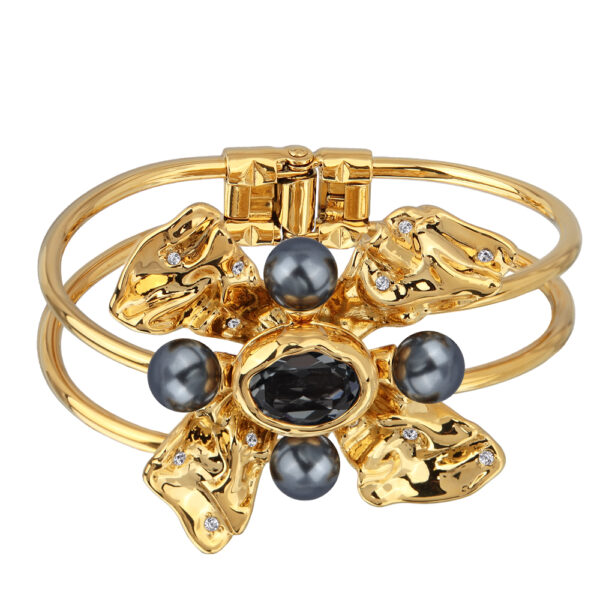 Браслет Грациоза (кристаллы SW темно-серые, Майорка; покрытие золото)