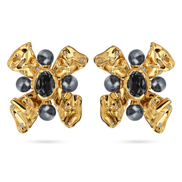 Клипсы Грациоза (кристаллы SW темно-серые, Майорка; покрытие золото)