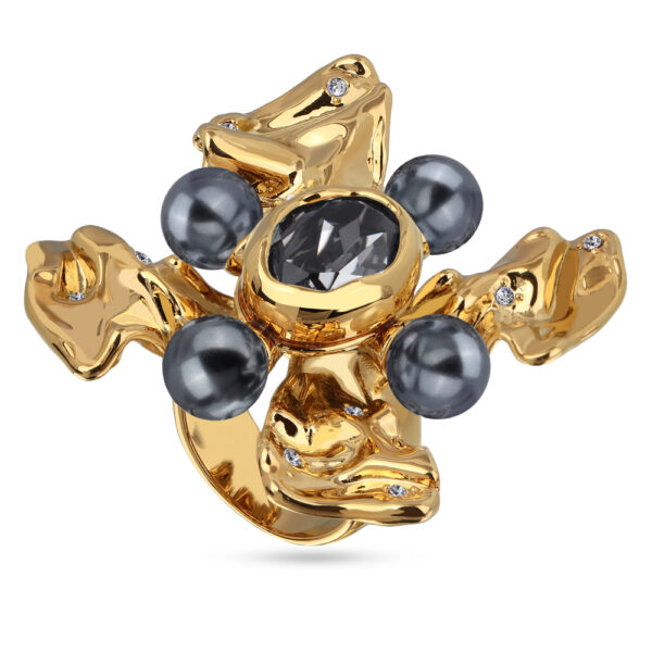 Кольцо Грациоза (кристаллы SW темно-серые, Майорка; покрытие золото)