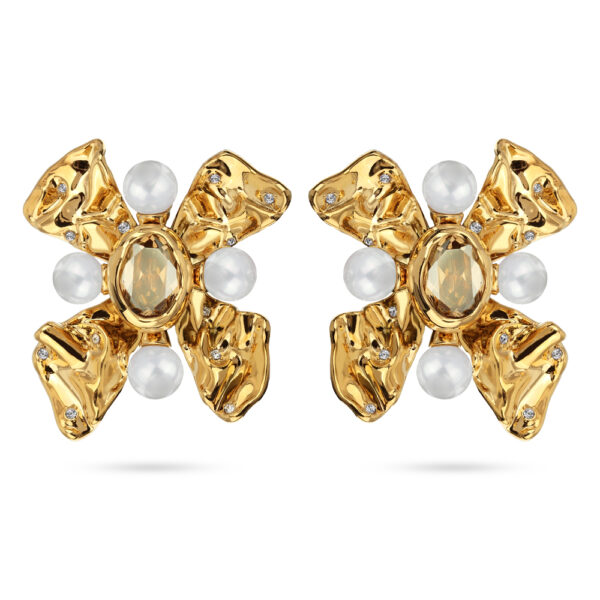 Клипсы Грациоза (кристаллы SW шампань, Майорка белая; покрытие золото)