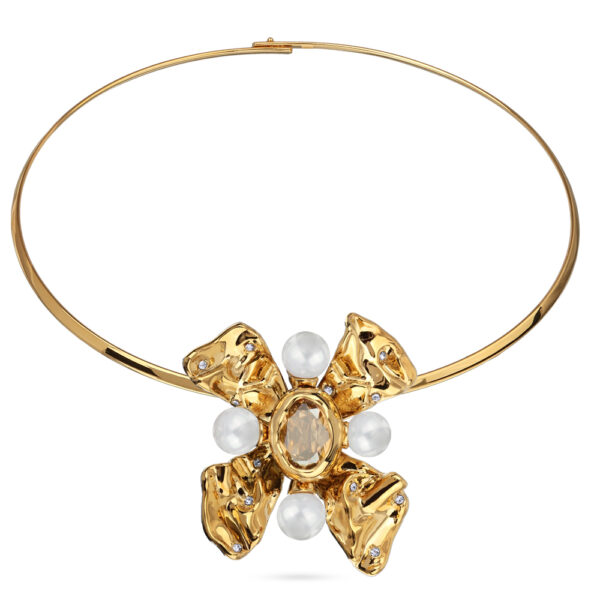 Кулон Грациоза (кристаллы SW шампань, Майорка белая; покрытие золото)